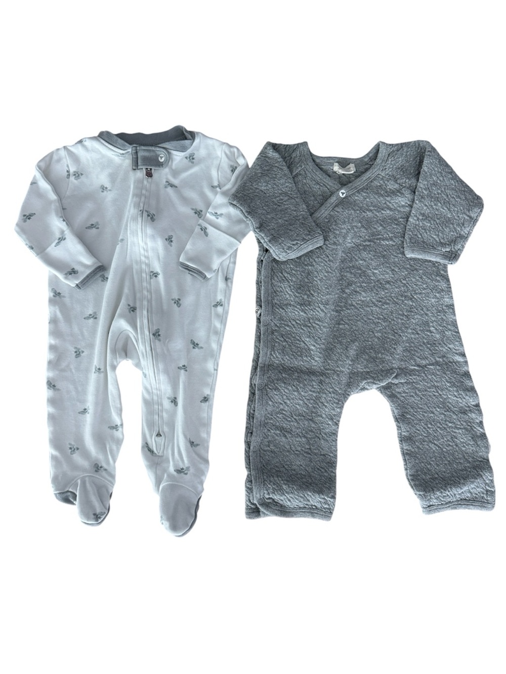 Burt’s Bees Baby Gray and White Baby One-Piece Sleepers (2 pack)